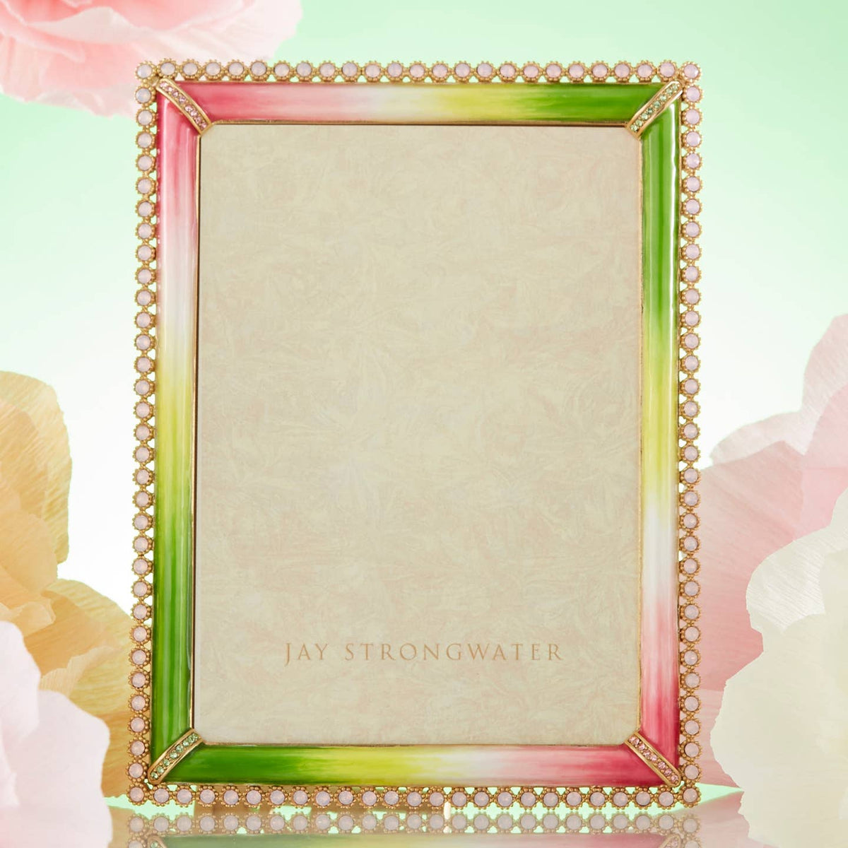 Jay Strongwater Lucas Stone Edge 5" x 7" Swarovski Crystal Enamel Picture Frame, Flora