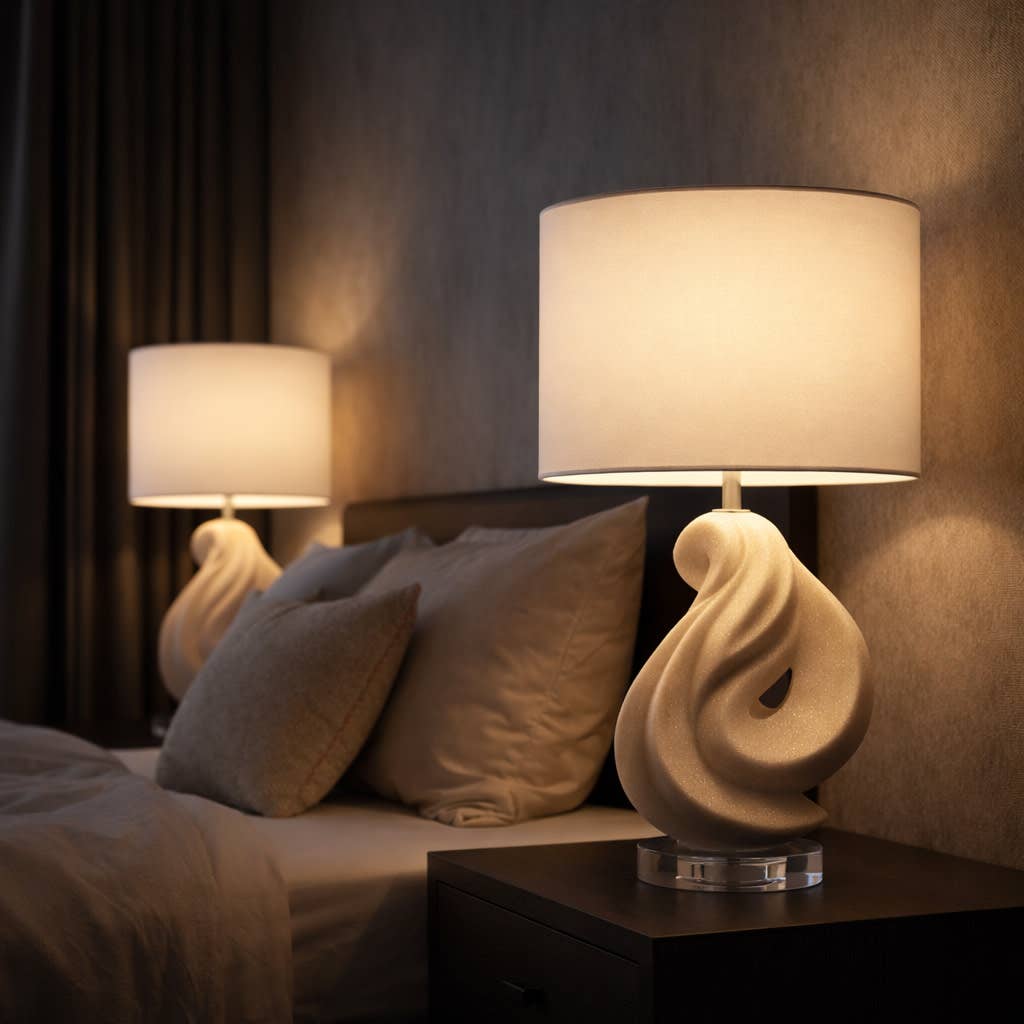 Table Lamp - White Resin Glass Sculptural Base, 22 in.