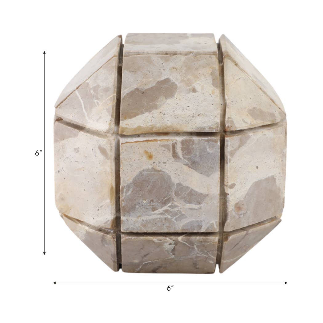 Decorative Object - Ivory Marble Geometric Sphere, 6 in.