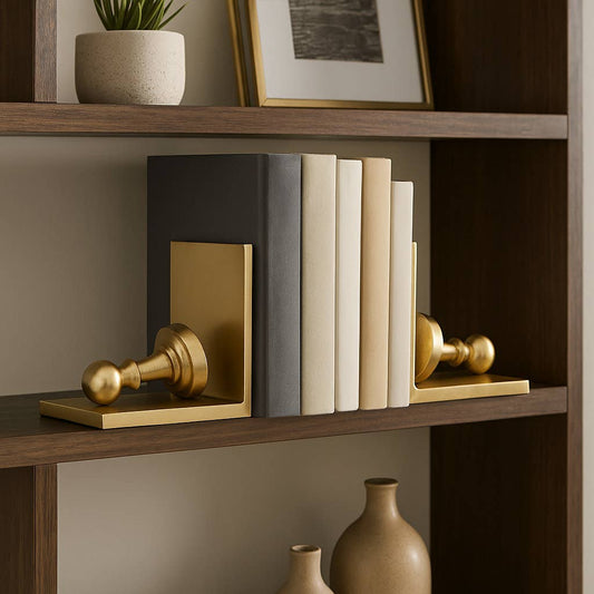 Bookends Set of 2 - Gold Metal Artful Chess Pawn, 11 in.
