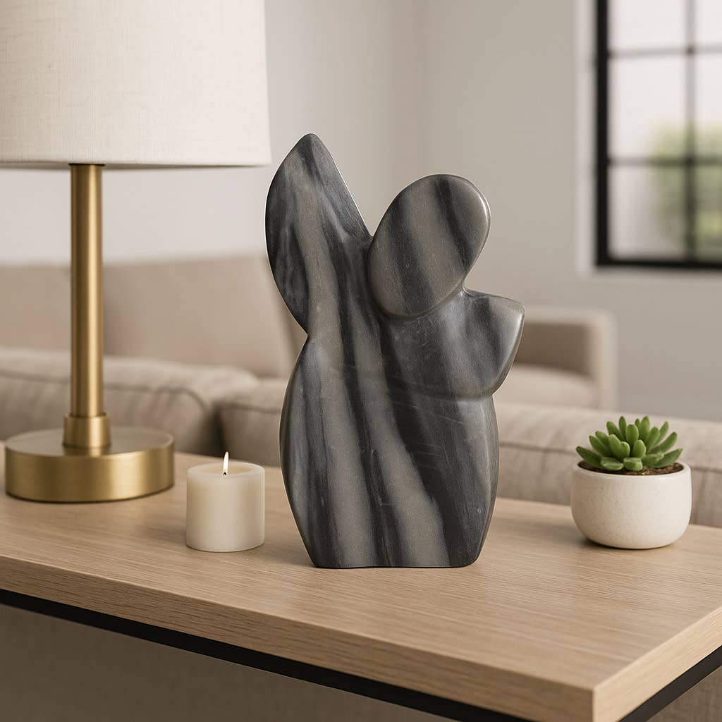 Sculpture - Gray Marble Decorative Carved Angel, 8 in.