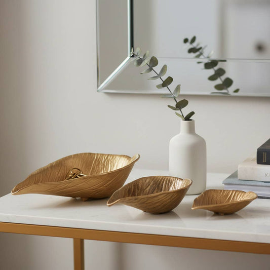 Decorative Bowls Set of 3 - Gold Metal Leaf, 12/15/18 in.