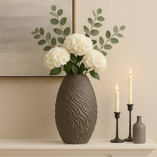 Decorative Vase - Brown Ceramic Wavy Textured, 19 in.