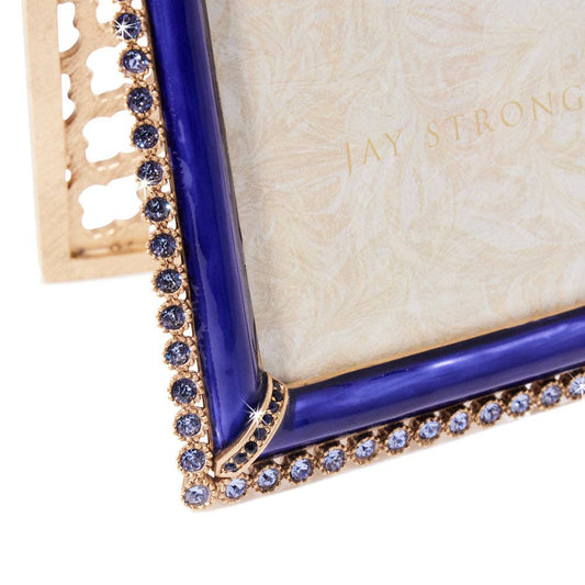 Jay Strongwater Lucas Stone Edge 5" x 7" Crystal Enamel Picture Frame, Delft Garden