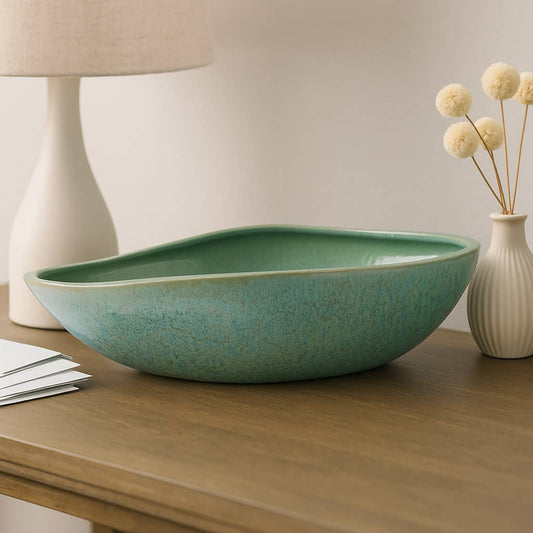 Decorative Bowl - Green Ceramic Abstract Pattern, 18 in.