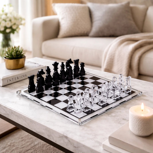 Charlie Acrylic Chess Set – Luxury Clear & Black Chess Board