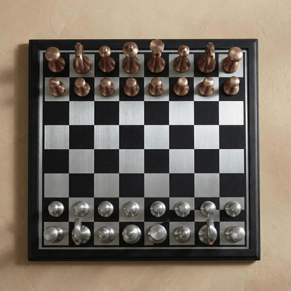 Copper and Silver Metallic Chess Set