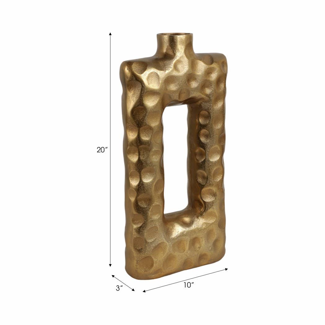 Decorative Vase - Gold Metal Open Hammered Finish, 20 in.