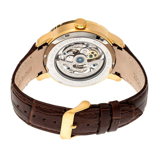 Heritor Ryder Men's Automatic Skeleton Leather Watch, Gold/Silver