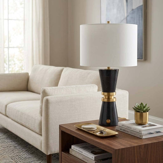 Table Lamp - Black/White Marble Modern Silhouette, 27 in.