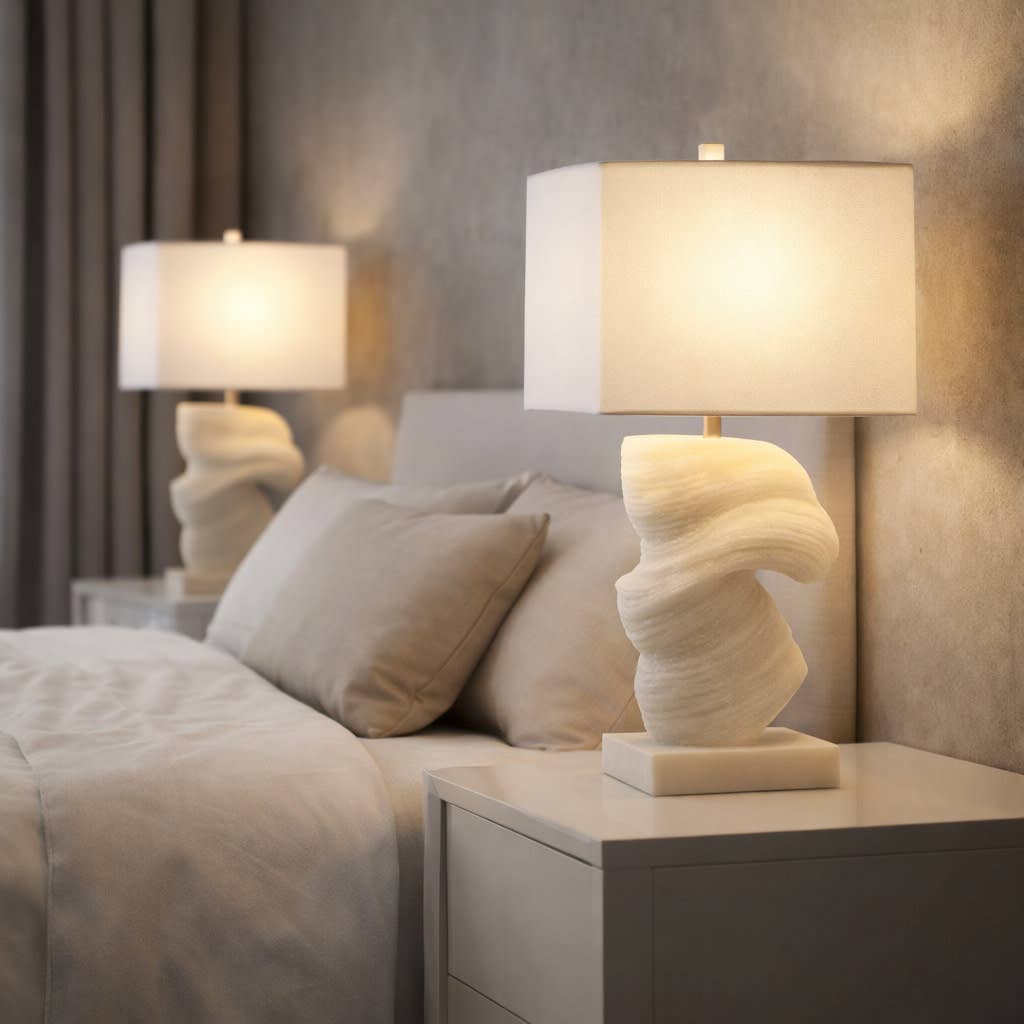 Table Lamp - Ivory Resin with Sculptural Metal Base, 25 in.