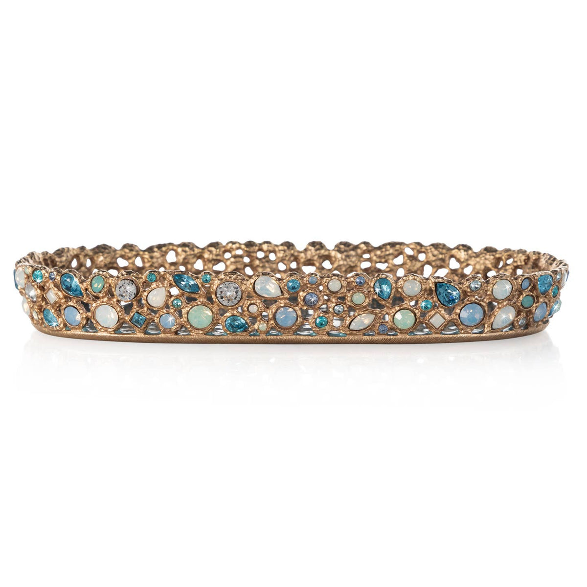 Jay Strongwater Julius Bejeweled Swarovski Crystal Enamel Gold-Finished Decorative Tray, Oceana