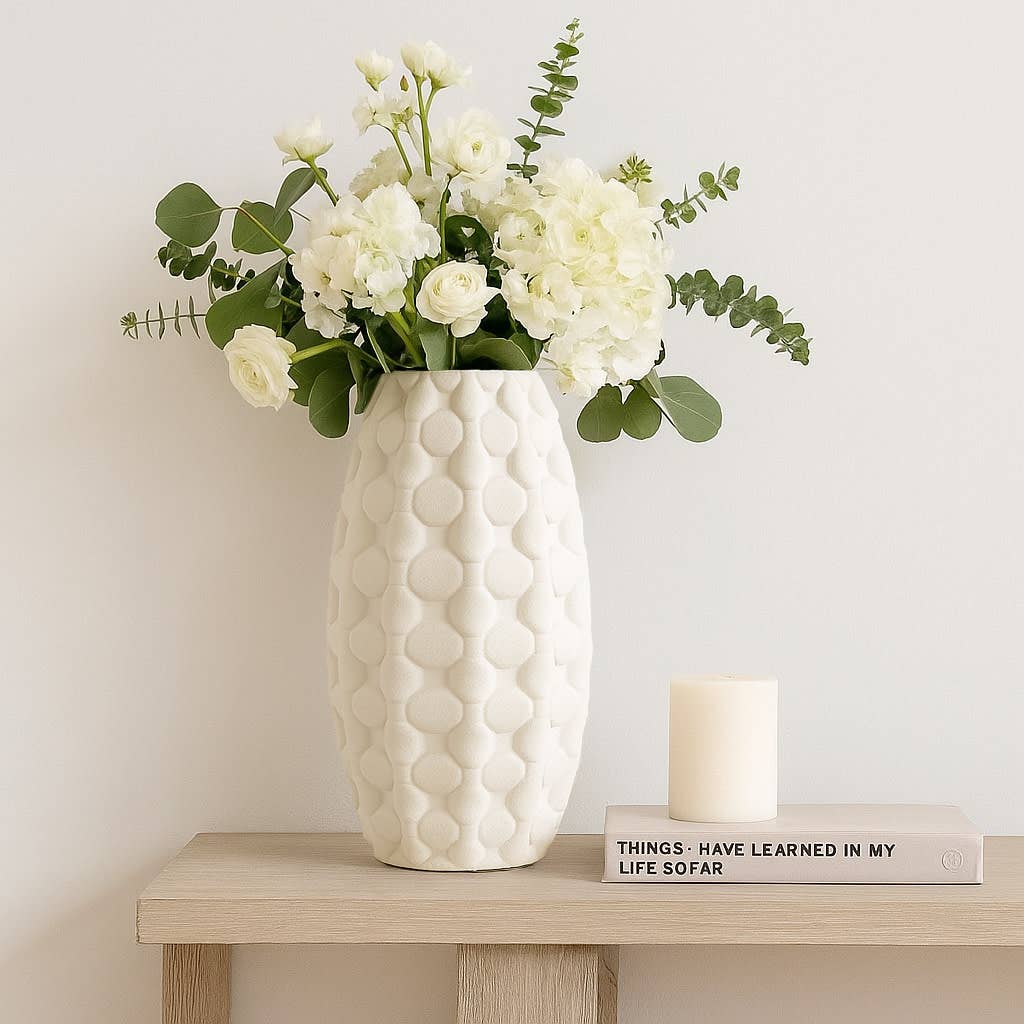 Decorative Vase - Beige Porcelain 3D Printed, 12 in.