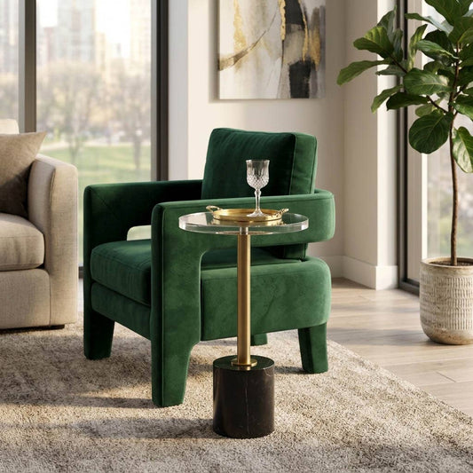 Side Table - Clear Glass Top with Gold Pedestal Base, 21 in.