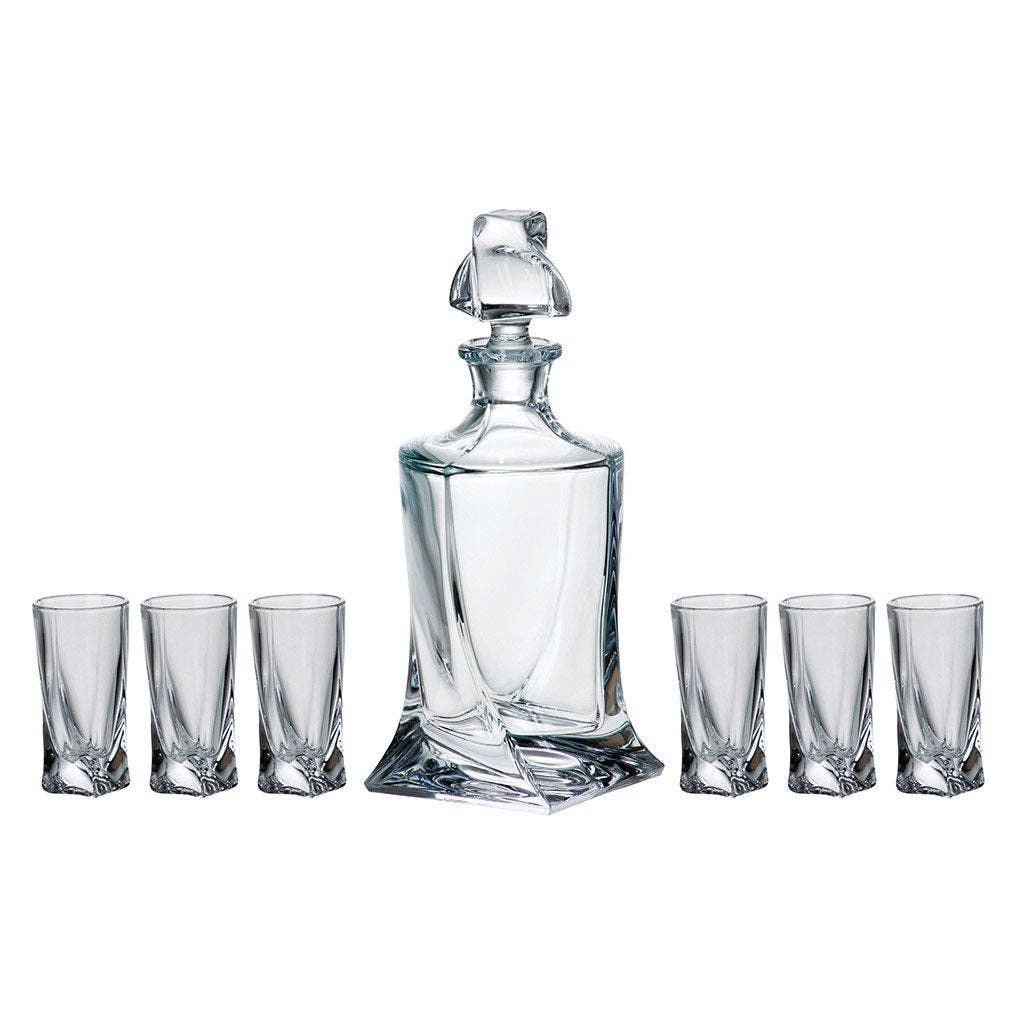 Barski Quadro Glass Whiskey Decanter Set, 17 oz.