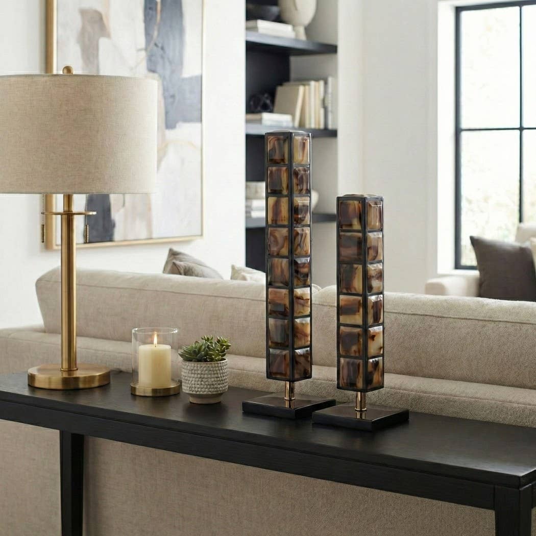 Sculpture Set of 2 - Brown/Black Resin Towers, 16/21 in.