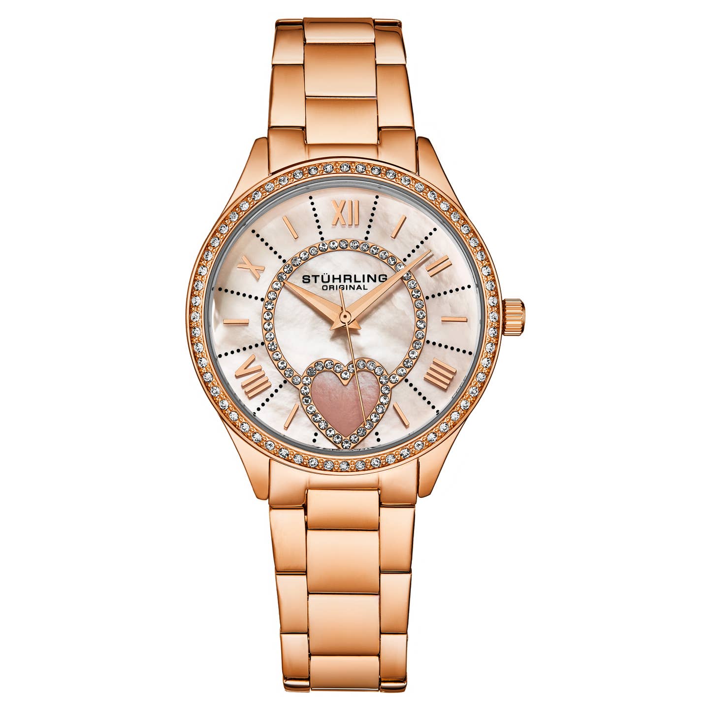 Stuhrling Original Saylor 4019 Women's Quartz Watch, 38mm, Rose Gold-Tone Stainless Steel Bracelet, Crystal-Accented Bezel