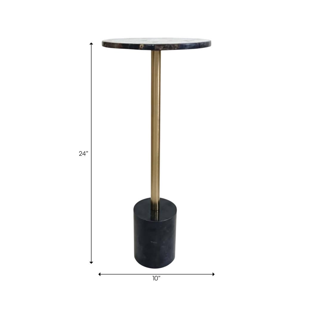 Side Table - Gold and Black Petrified Wood Round Top, 24 in.