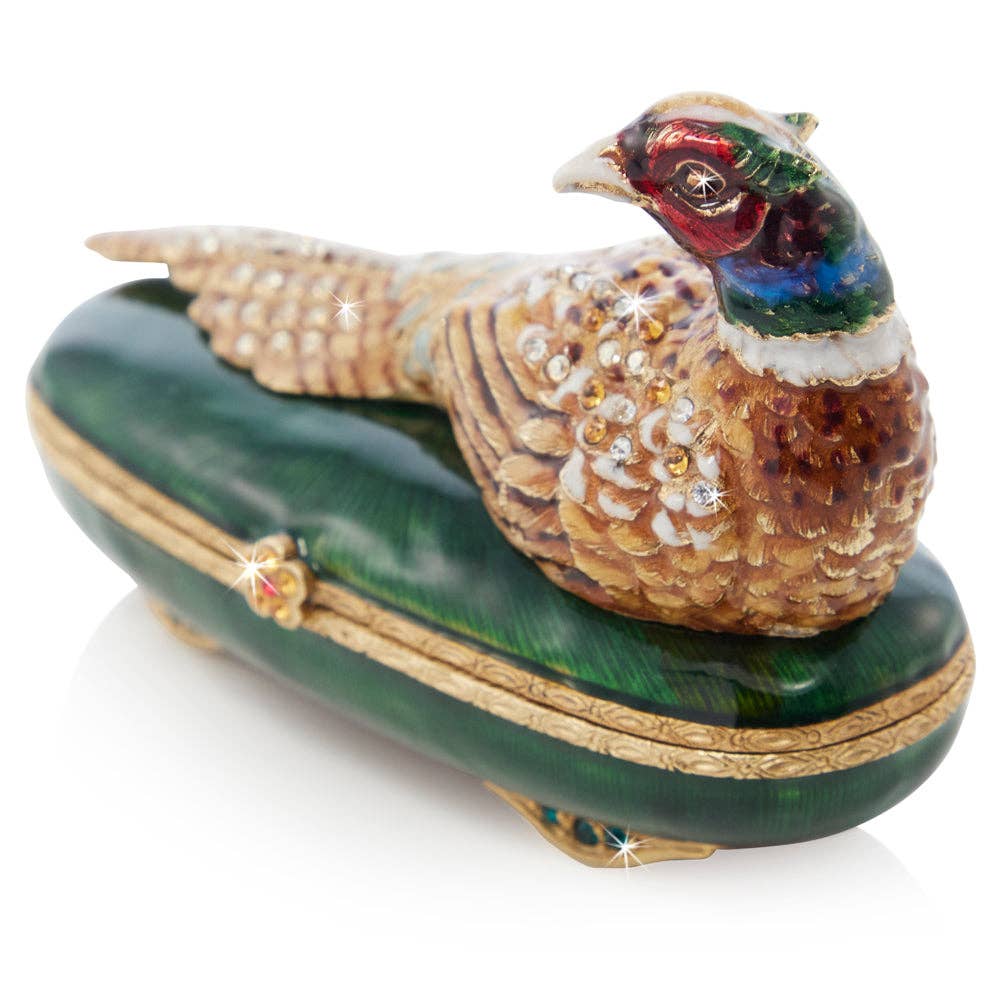 Jay Strongwater Bridget Pheasant Decorative Box, Gold Crystal Enamel Gold-Finished