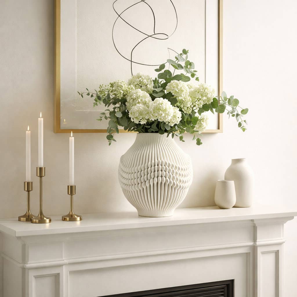 Decorative Vase - Ivory Porcelain 3D Printed, 16 in.