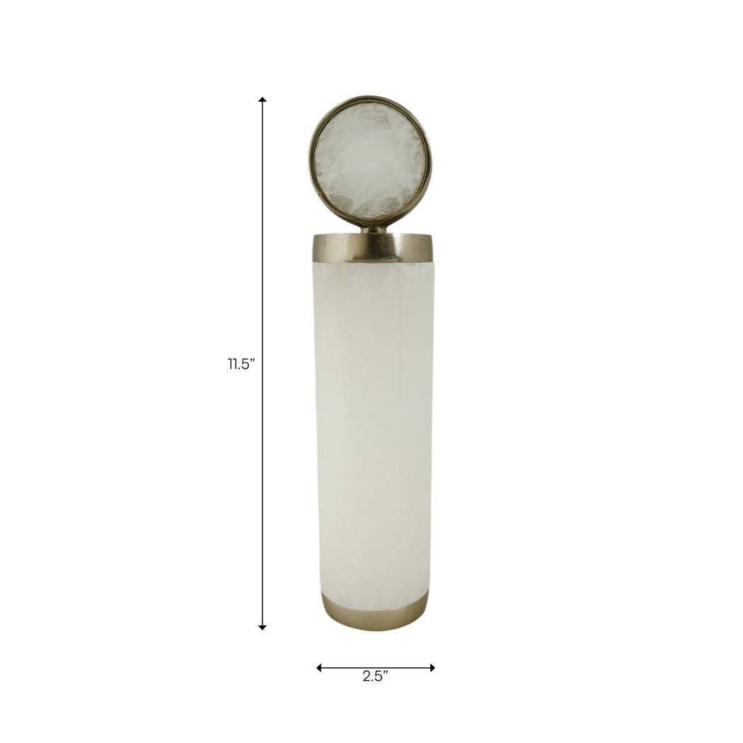 Decorative Object - White Stone Cylinder Sculpture, 12 in.