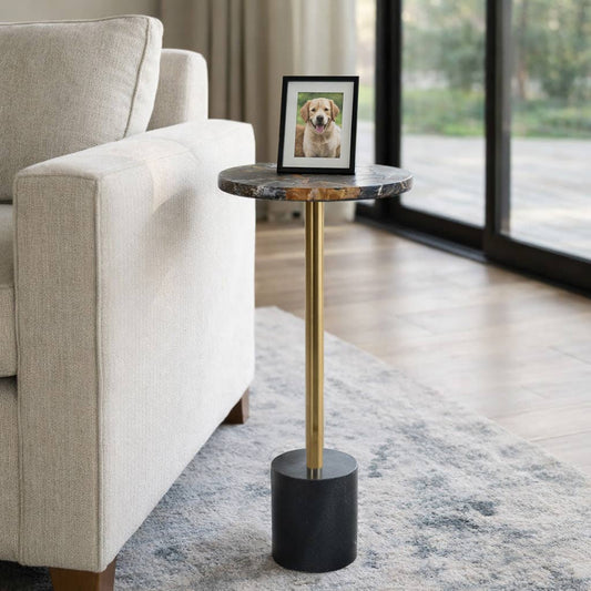 Side Table - Gold and Black Petrified Wood Round Top, 24 in.