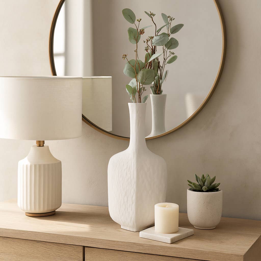 Decorative Vase - White Resin Elegant Narrow Neck, 19 in.