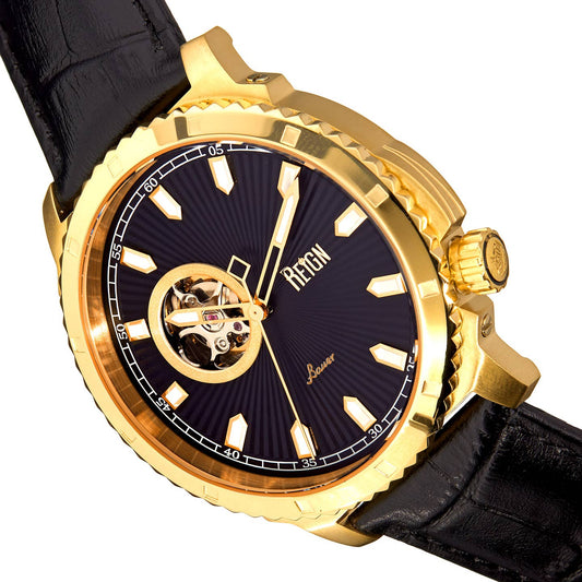 Reign Bauer Men's Automatic Semi-Skeleton Leather Watch