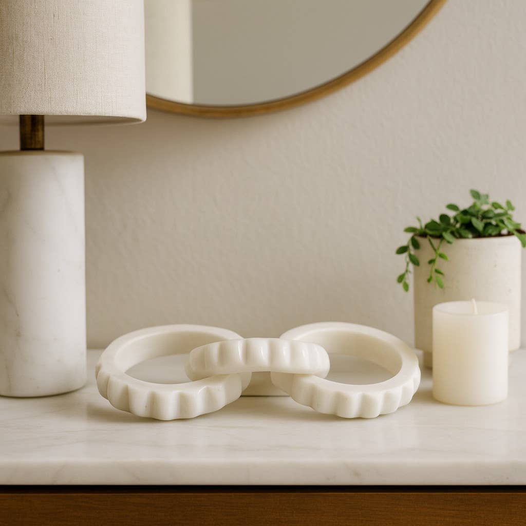 Decorative Object - White Marble Carved Chain, 8 in.