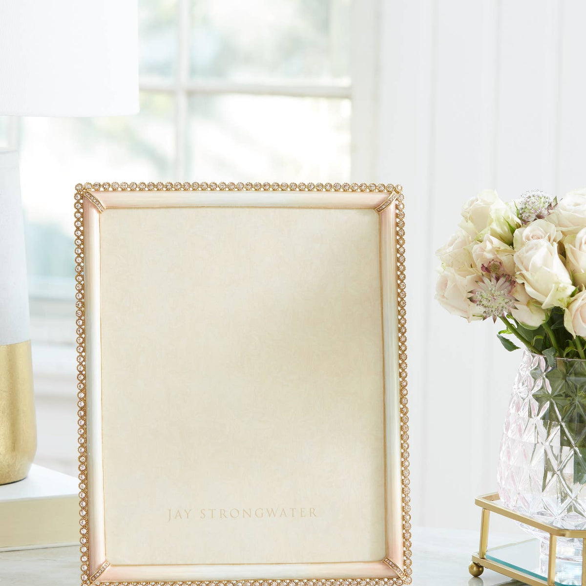 Jay Strongwater Laetitia Stone Edge 8" x 10" Crystal Enamel Picture Frame, Boudoir