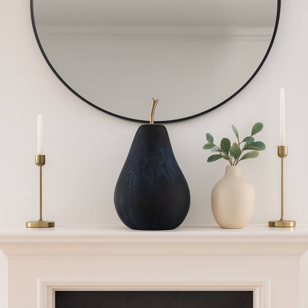 Decorative Object - Black Glass Unique Large Pear, 12 in.