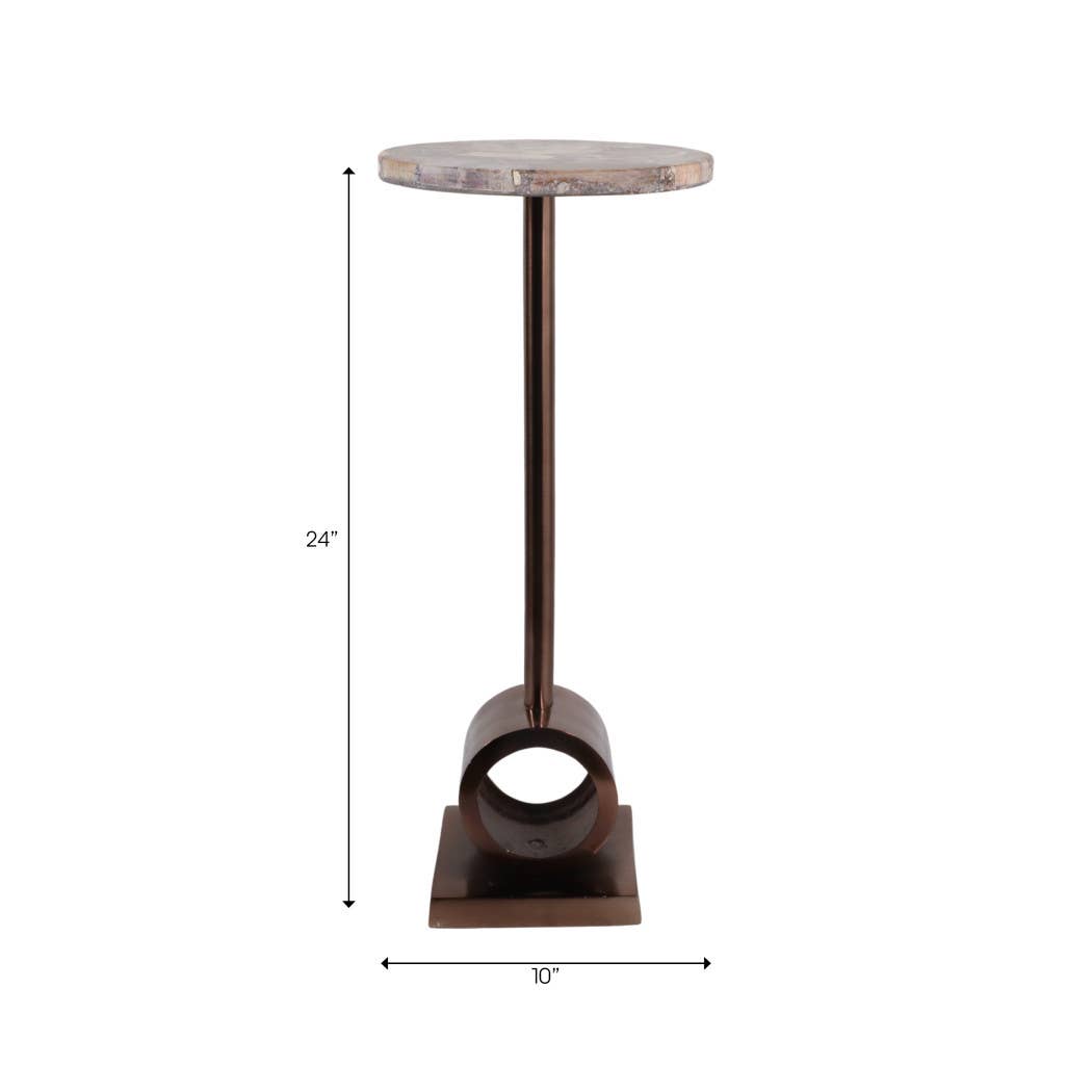 Side Table - Brown and Beige Petrified Wood Round Top, 24 in