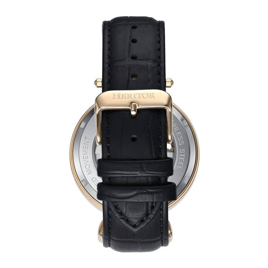 Heritor Lincoln Men's Automatic Semi-Skeleton Leather Watch, Gold/Black