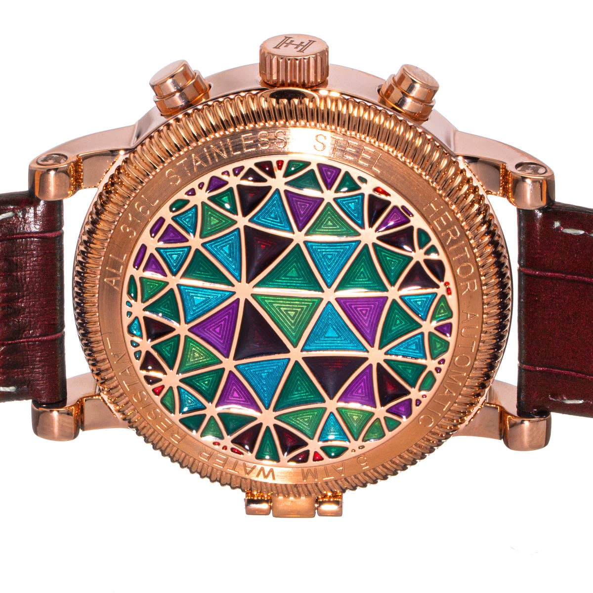 Heritor Legacy Men's Automatic Day-Date Leather Watch, Rose Gold/Brown