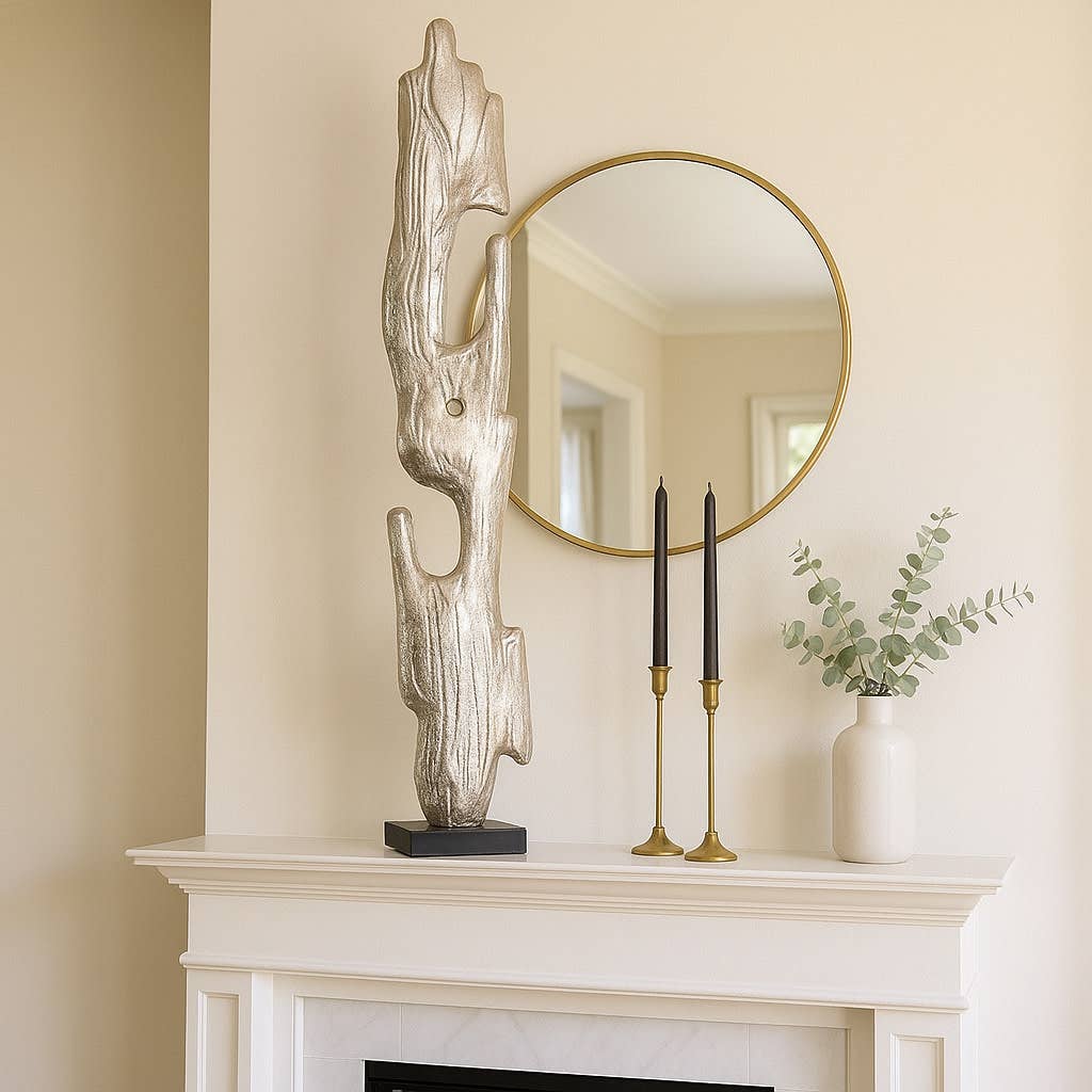 Decorative Object - Silver Metal Wood Post Statue, 32 in.