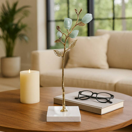 Decorative Object - Gold/Green Metal Stone Tree, 14 in.