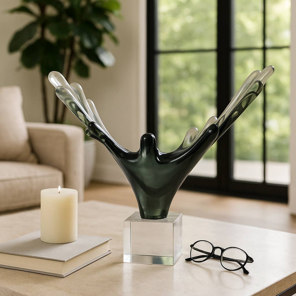 Decorative Object- Gray/Clear Resin Glass Agua Splash, 13 in