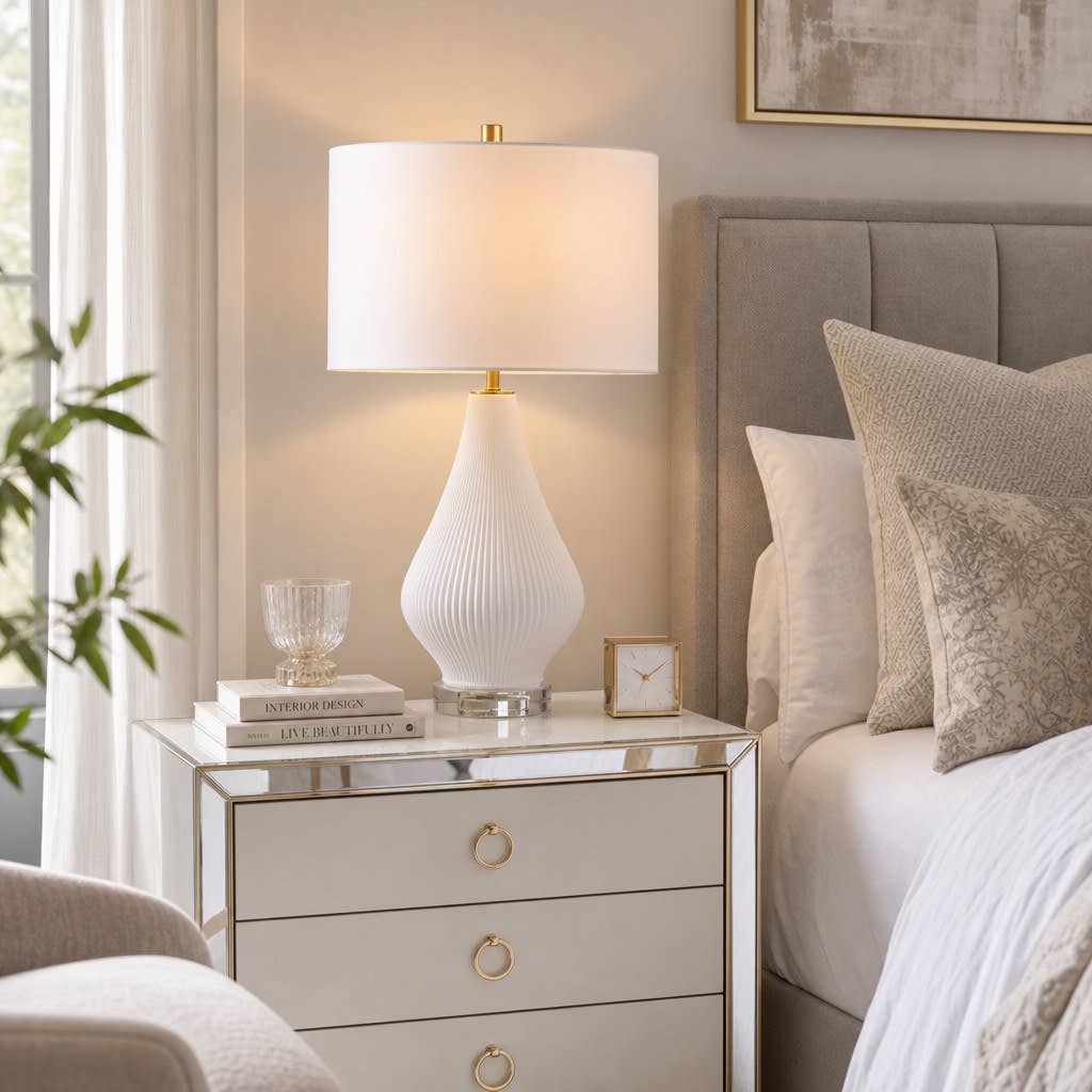 Table Lamp - White Porcelain Textured Linen Shade, 24 in.