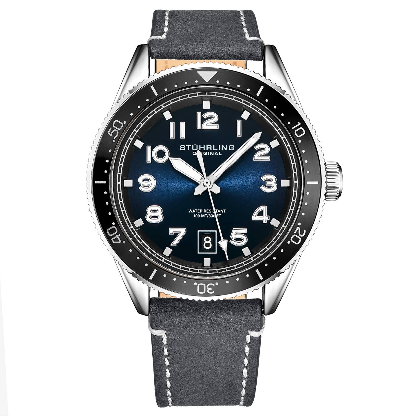 Stuhrling Original 3993 Men's Quartz Watch, 42mm, Blue Dial, Black Bezel