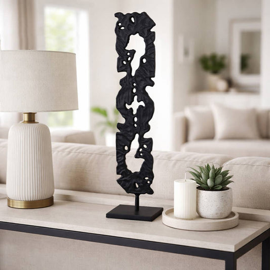 Sculpture - Black Metal Abstract Cutout Design, 33 in.