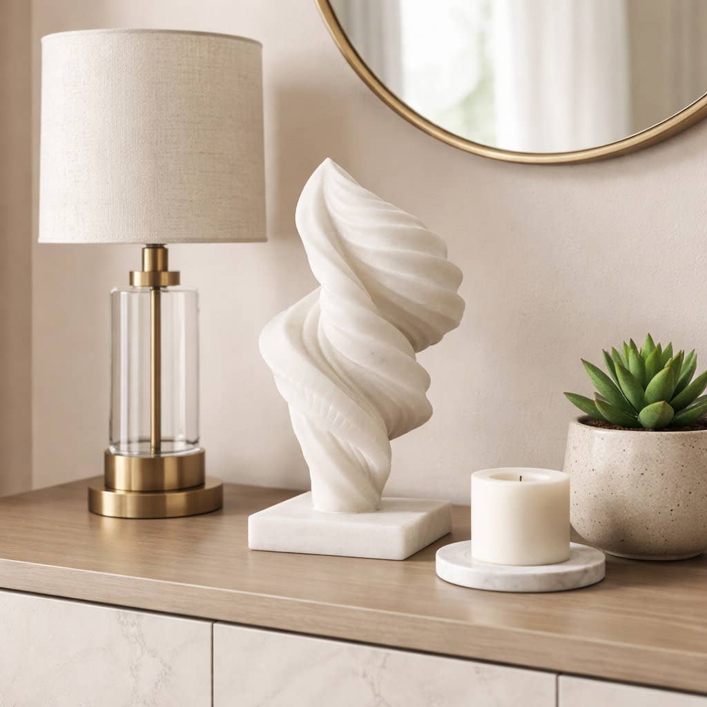 Decorative Object - White Resin Twisted Spiral, 15 in.