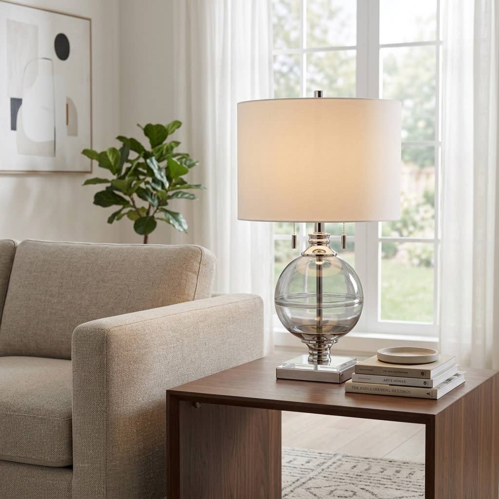 Table Lamp - Clear and White Glass Metallic Base, 24 in.