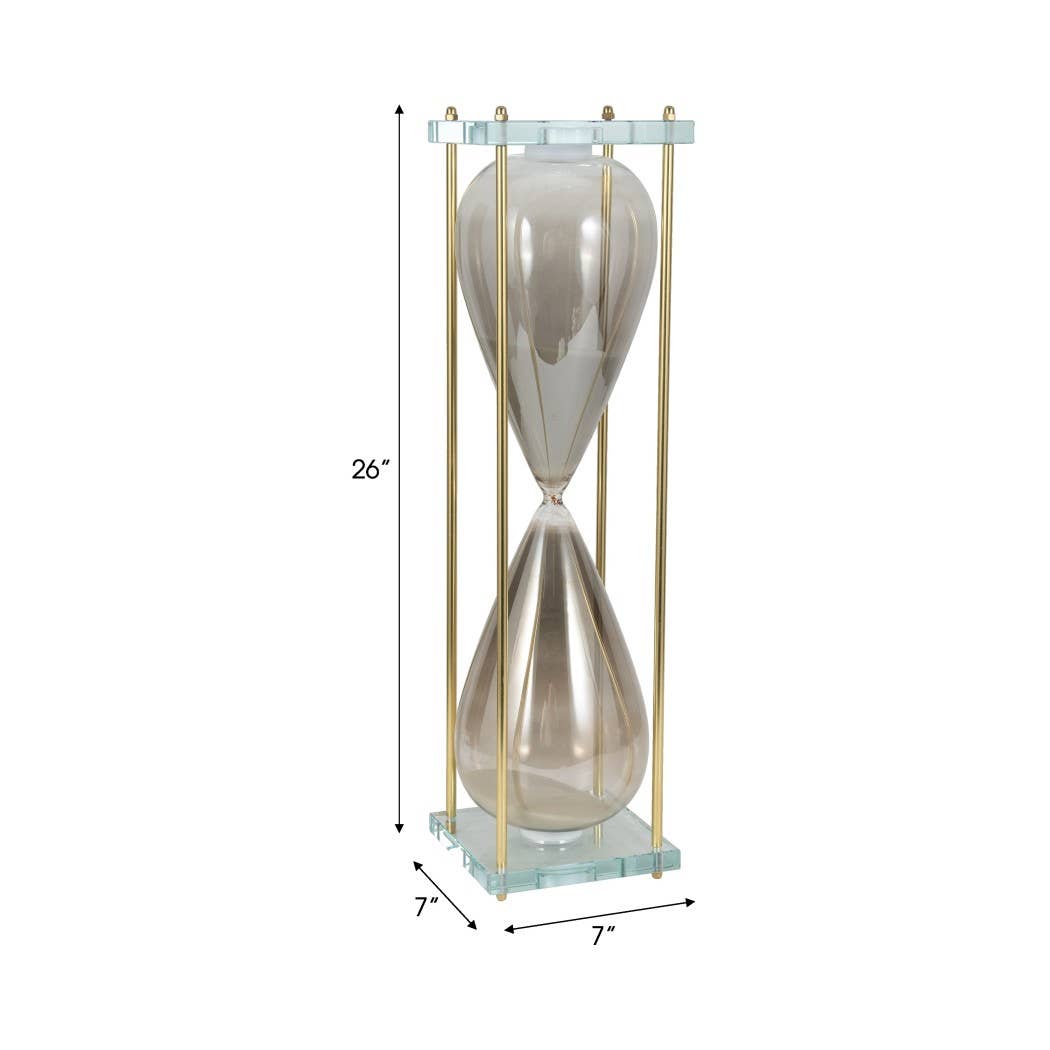 Decorative Object - Silver Metal & Glass Hourglass, 26 in.