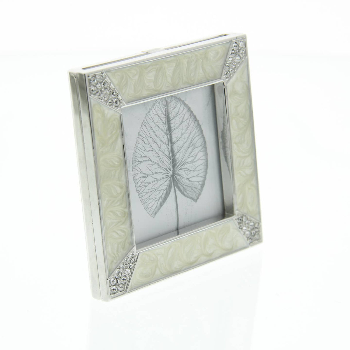 Jay Strongwater Leland Pavé Corner 2" Crystal Enamel Picture Frame, Crystal Pearl