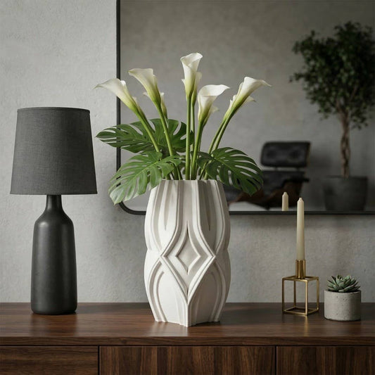Decorative Vase - Ivory Ceramic Sculpted Textured, 14 in.