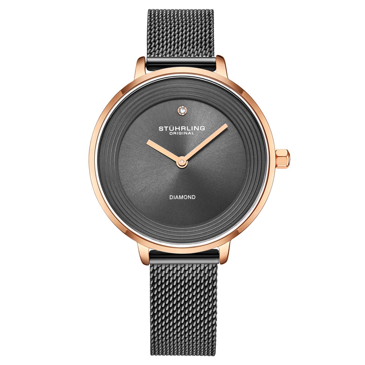 Stuhrling Original Symphony 3946 Women's Quartz Watch, 37mm, Gray Dial, Gunmetal Mesh Bracelet, Diamond Accents