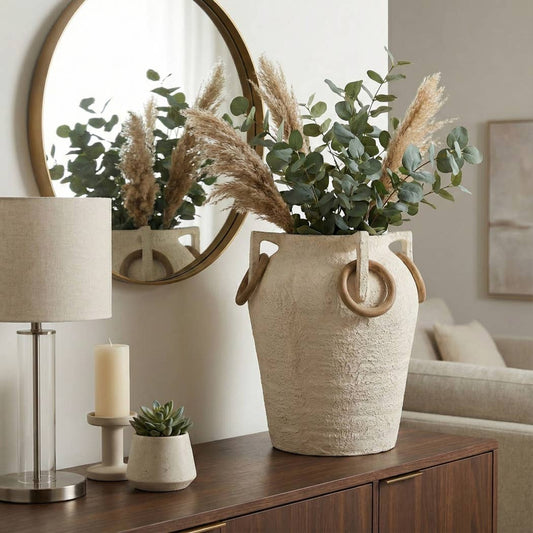 Decorative Vase - Ivory/Tan Pottery Round Small, 19 in.