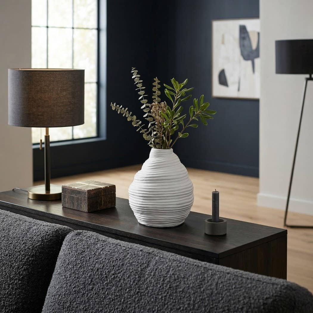 Decorative Vase - White Terracotta Layered Textured, 9 in.