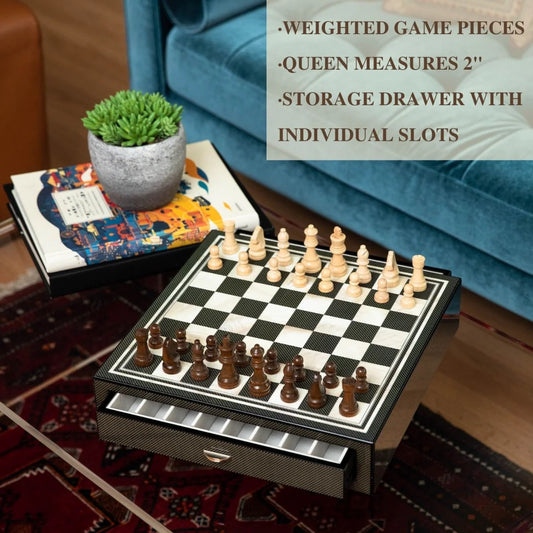 Nolan Luxury Carbon Fiber Chess Set with Storage Drawers
