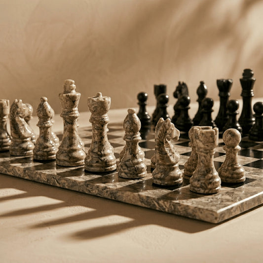Oceanic & Black Marble Chess Set with Storage Case